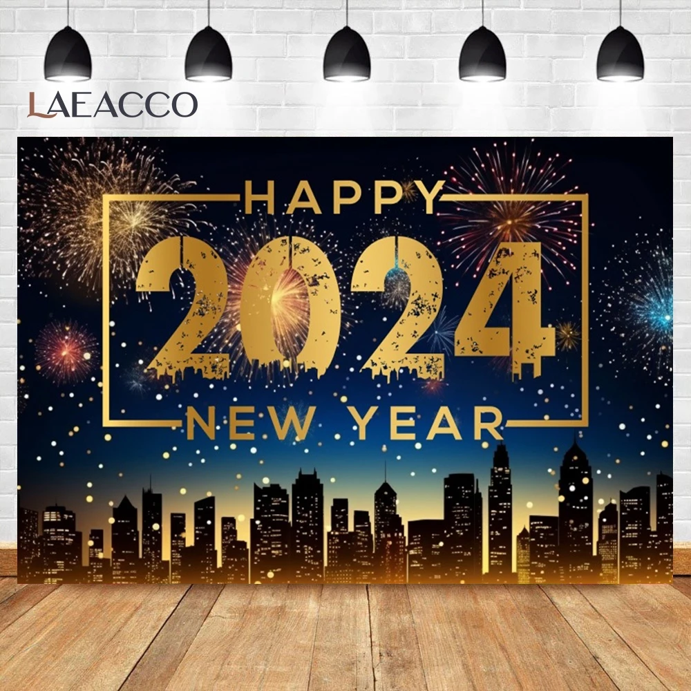 Laeacco-كؤوس البيرة ، خلفية ليلة رأس السنة الجديدة السعيدة ، الألعاب النارية ، ساعة منقطة ، ديكور الحفلات ، خلفية الصورة لاستوديو الصور