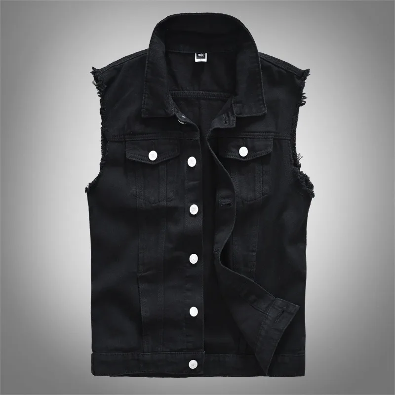 

New Men's Fashion Casual Black Hooded Sleeveless Vest Denim Vest Jacket Street Punk Style Denim Vest Multiple Size Options M-6XL