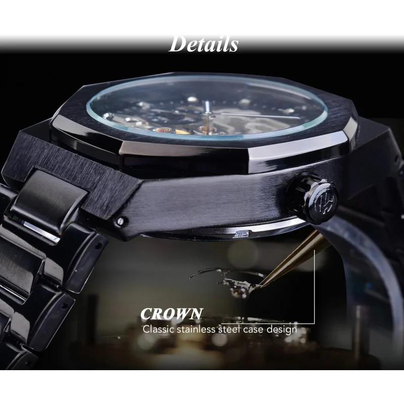 Montre-bracelet mécanique étanche pour homme, Tourbillon automatique, creux, noir, acier inoxydable, marque officielle, livraison gratuite