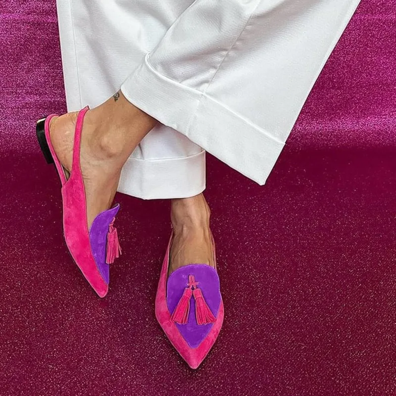 Pointy Toe Flat Heels Shoes Fashion Tassels Sandalias Mules Shoes