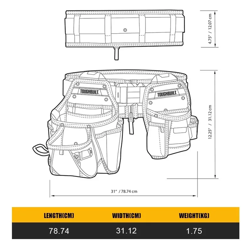 ToughBuilt TB-CT-111-CP 3 قطعة مجموعة حزام أدوات العامل الماهر كيس التغليف