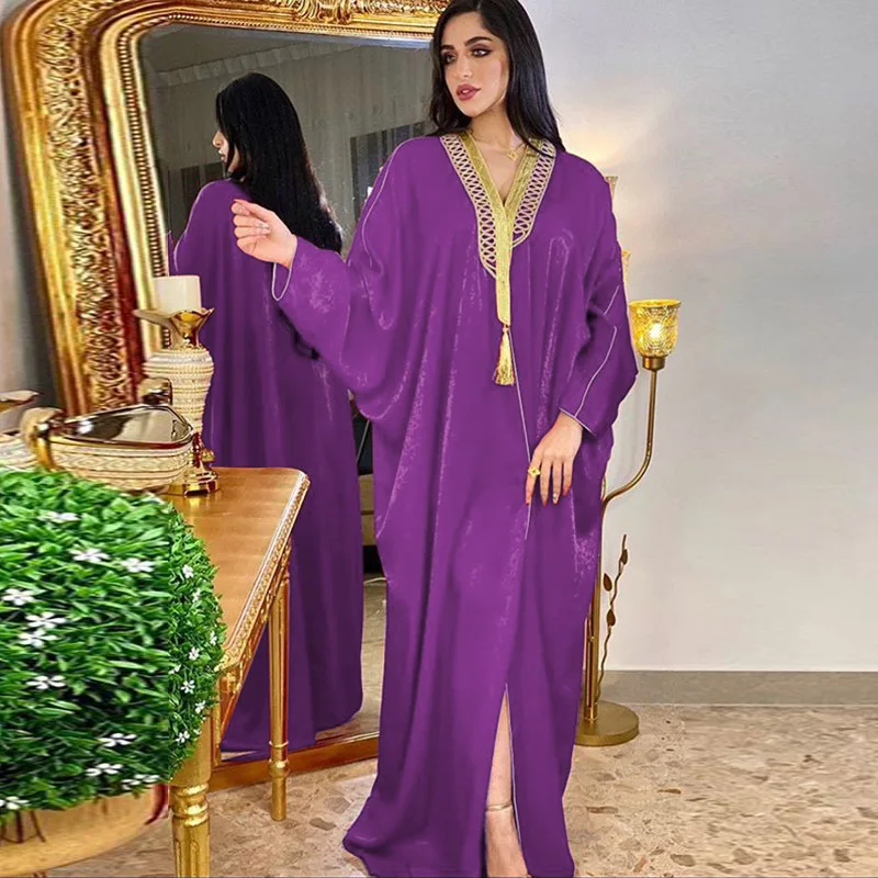 Imagem -02 - Abaya Muçulmana Feminina com Manga Batwing Vestido Maxi Solto Kaftan Luxuoso Turquia e Árabe Dubai e Saudita Vestido de Festa Eid Jalabiya