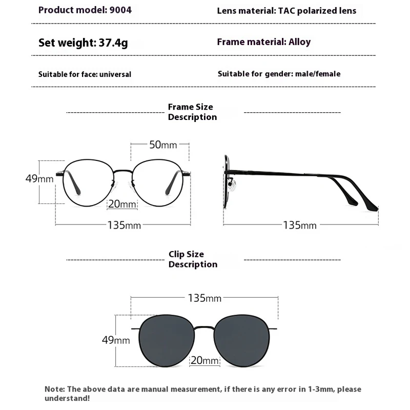 VCKA 3 in1 Magnetic Clip Myopia Sunglasses 2025 New Women Men Polarized Glasses Prescription Optical Eyeglasses -0.50 to -10