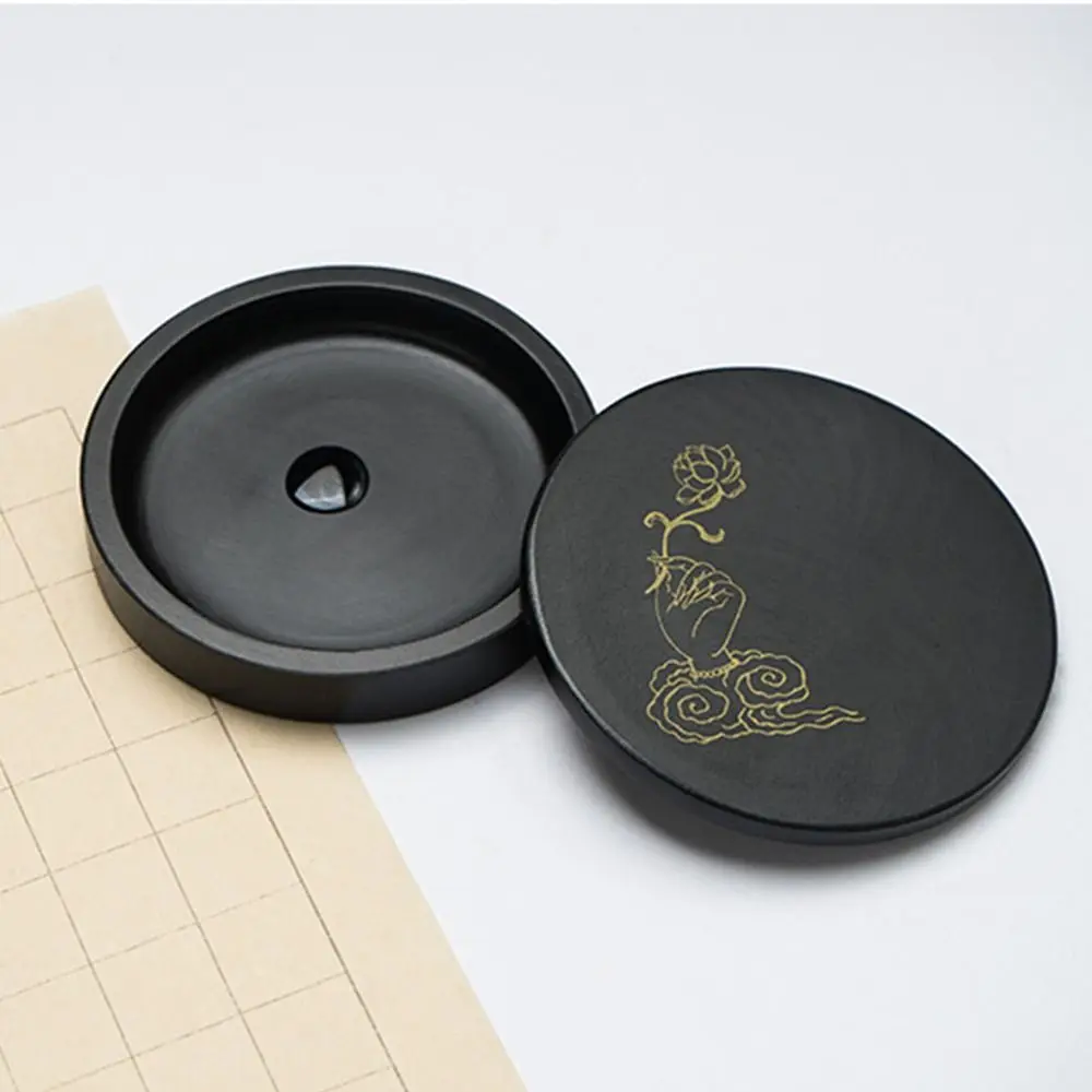 

Painting Traditional Calligraphy Inkstone Durable Black Inkwell Dish Ink Retention Portable Calligraphy Inkwell for Artists