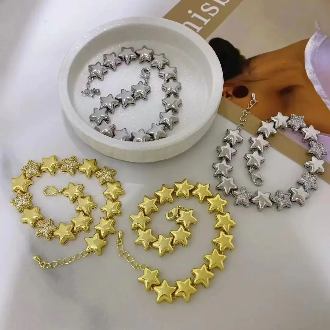 4pcs, Star Shape Shiny Zircon Chain Bracelets Adjustable For Women Elegant Aesthetic Jewelry Gifts