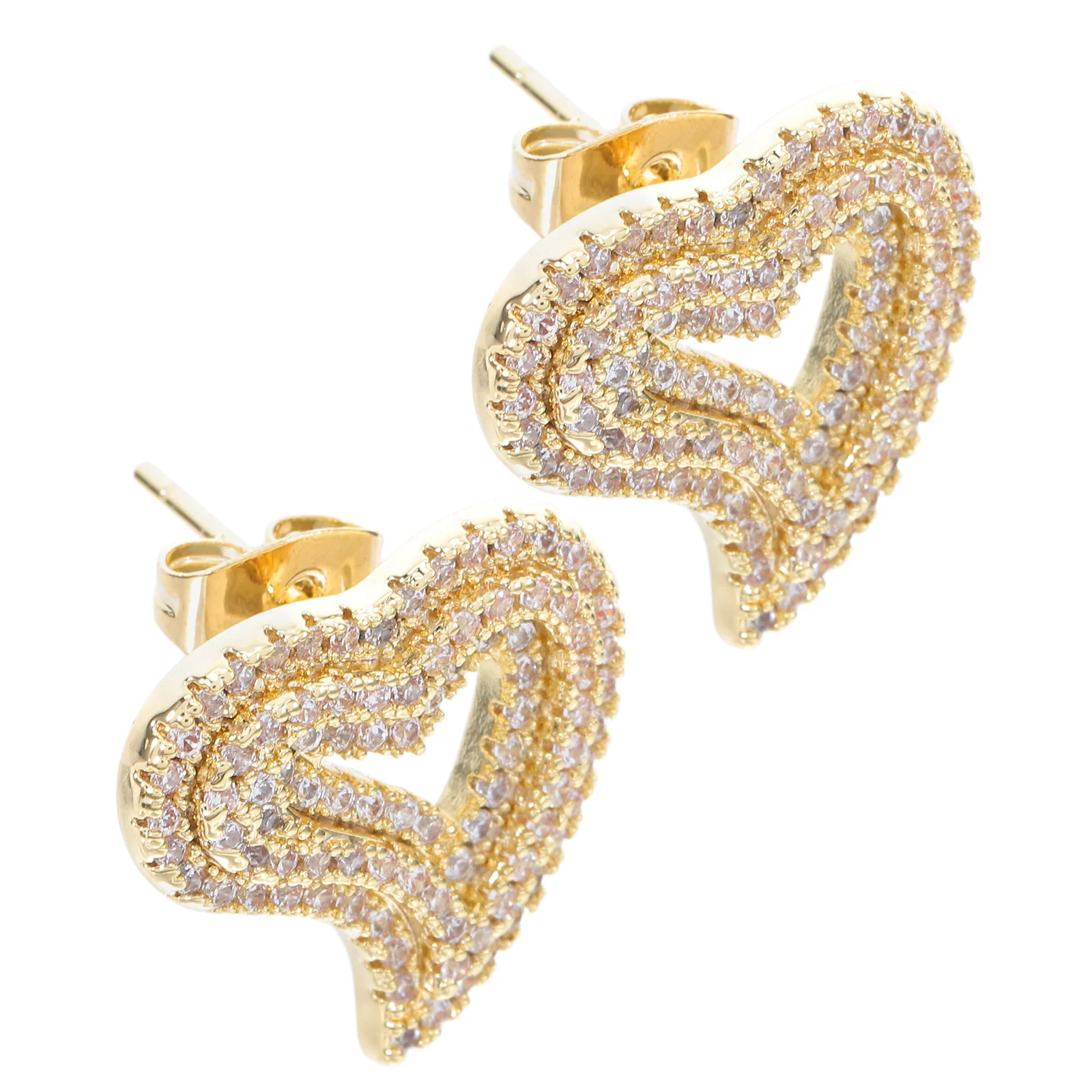 

1Pair Heart Earrings Gold Plated Vintage Sparkling Zircon Hollow Studs Elegant Jewelry for Daily Party Heart Earring