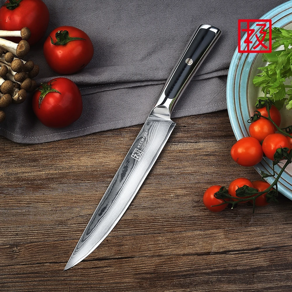 

KEEMAKE Japanese Slicing Knife 8" Inch VG10 Damascus Steel Vegetable Meat Cutting Knife Kitchen Chef's Cooking Tools G10 Handle