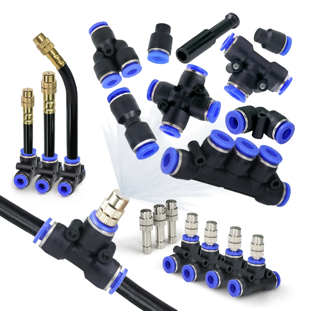 Accesorios de sistema de refrigeración por atomización para jardinería, mangueras de 6mm, piezas de conector rápido de riego práctico multifunción para jardín