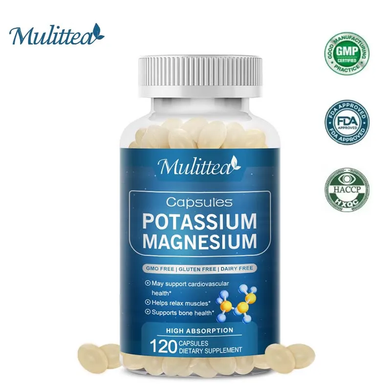 

Mulittea Potassium Magnesium Capsules High Absorption For Leg Spasms Bone Muscle Function And Heart Health Relieve stress