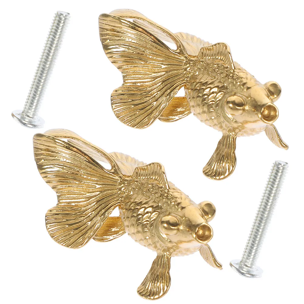 2pcs Brass Goldfish Handles for Dresser Knobs Cabinet Unique Decorative Metal Furniture Drawer Kitchen Wardrobe Hardware