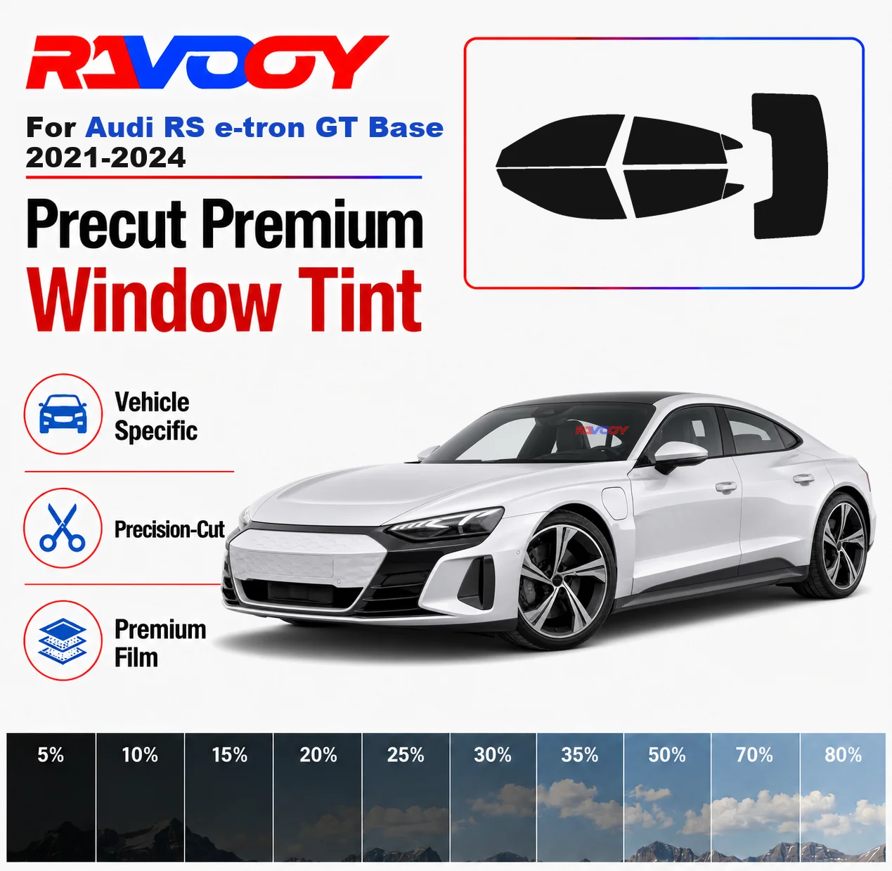 Premium Precut Window Tint Kit Front Windows Rear Windows Rear Windshield For Audi RS e-tron GT Base 2021-2024 Nano Ceramic Film