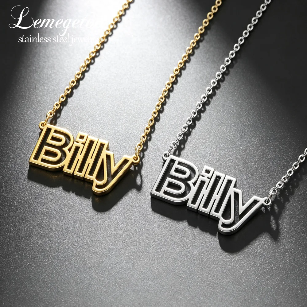 Personalized Name Necklace for Women Men Stainless Steel Pendant Hollow Nameplate Choker Jewelry Customized Necklaces 2026 Trend