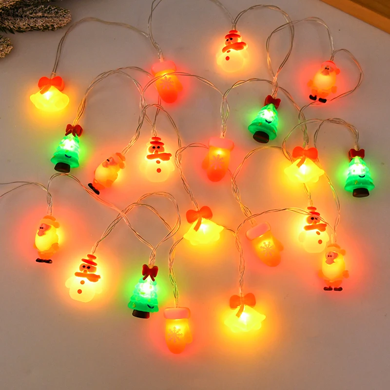 LED String Lights Christmas Santa Claus Snowman Snowflake Design Xmas Tree Hanging Lamp for Home New Year Party Decoration