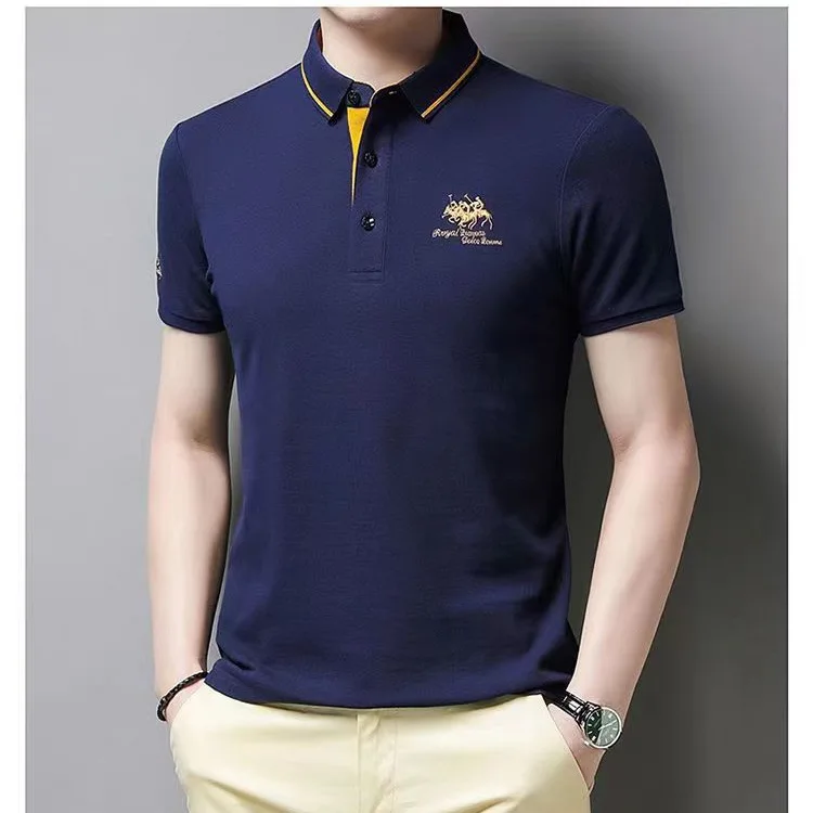 レジャー、ビジネス、高級ファッションブランド、アイロン不要の刺繍ポロシャツ、ルーズネック、お父さん服、快適なトップス