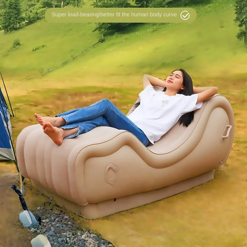 S-Shaped Inflatable Chair, Outdoor Portable Inflatable Soft Seat Home Camping Leisure Self Inflating Sofa Bed Yoga Leisure Chair