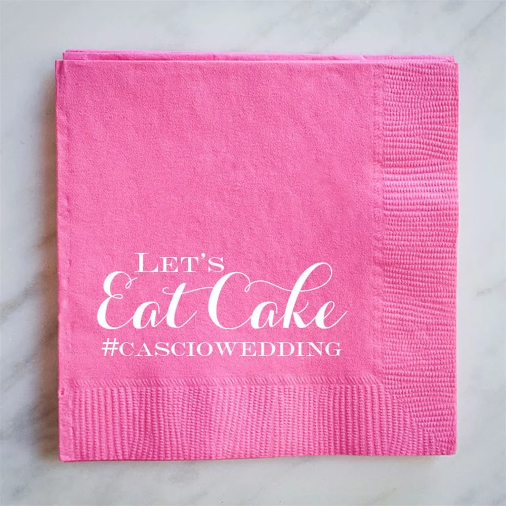 

Let's Eat Cake Personalized Napkins, Wedding Ceremony Napkins, Custom Napkins for Wedding Reception, Printed Party Napkins, Bar