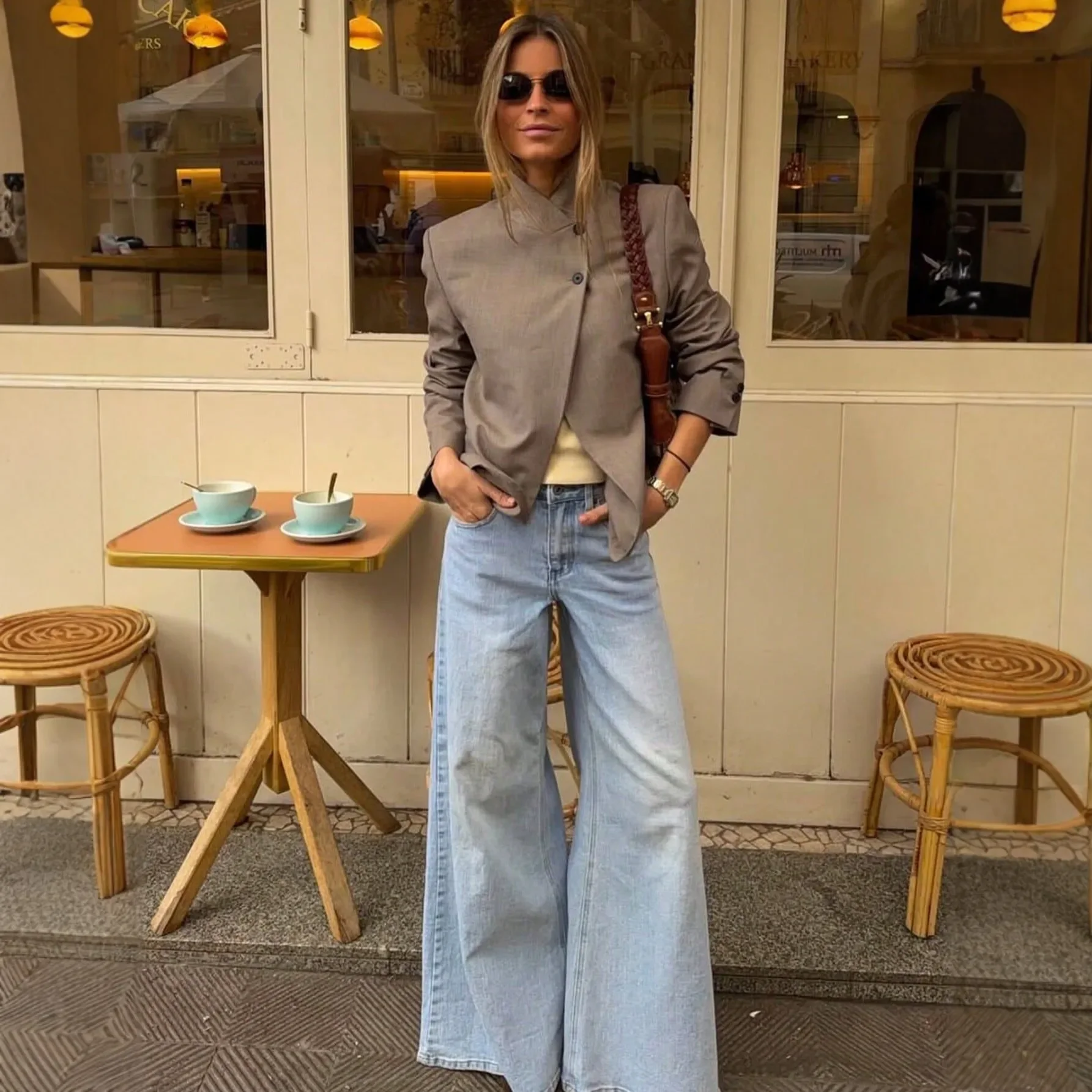 Fashion blazer stand-up collar asymmetrical design plain casual top