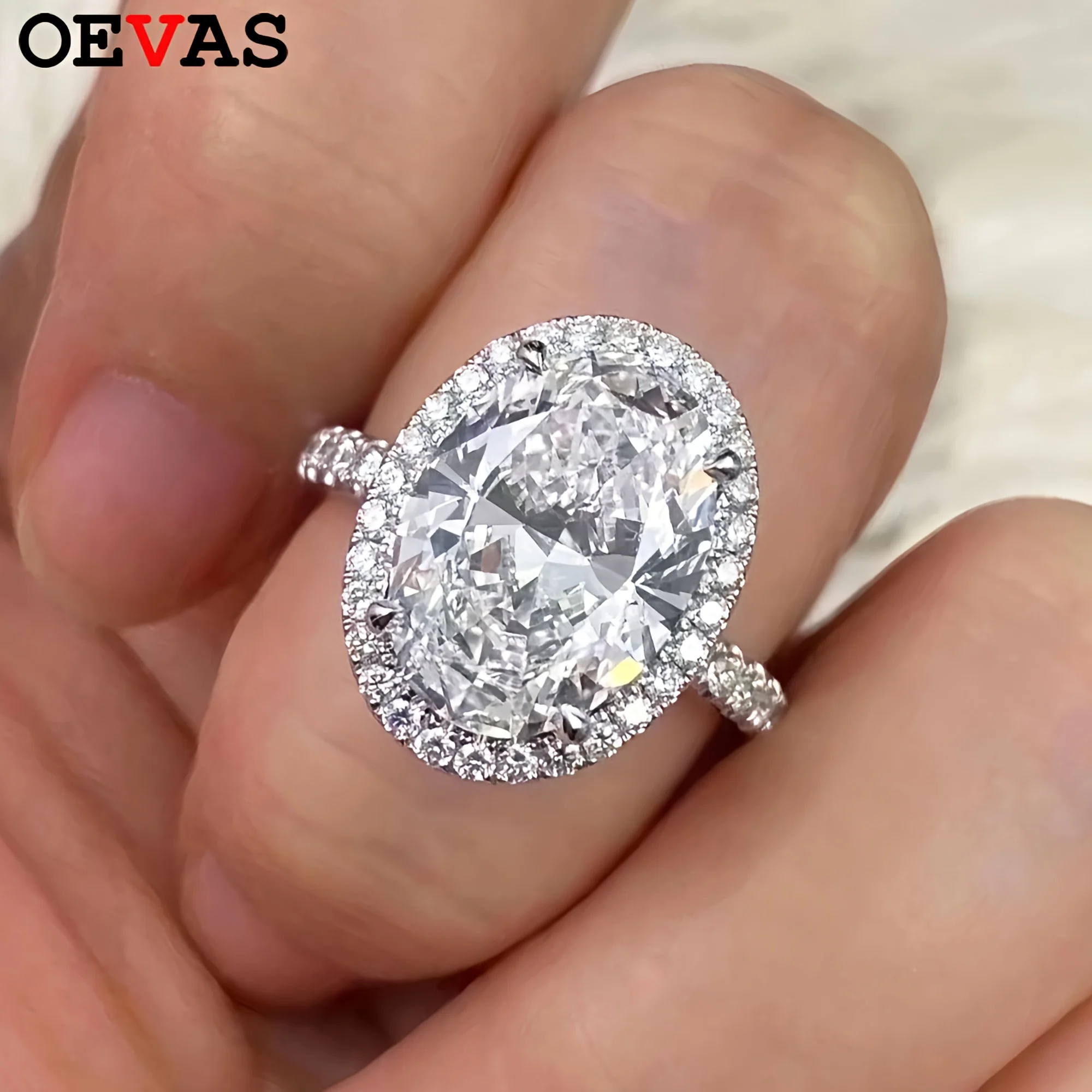 

OEVAS 5CT 9*11 мм овальной огранки с высокоуглеродистым бриллиантом Halo кольцо для женщин 100% серебро 925 пробы сверкающее обручальное кольцо ювелирные изделия