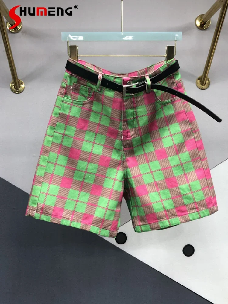 

Женские джинсовые шорты с принтом, универсальные прямые широкие брюки с высокой талией для похудения, весна-лето 2023