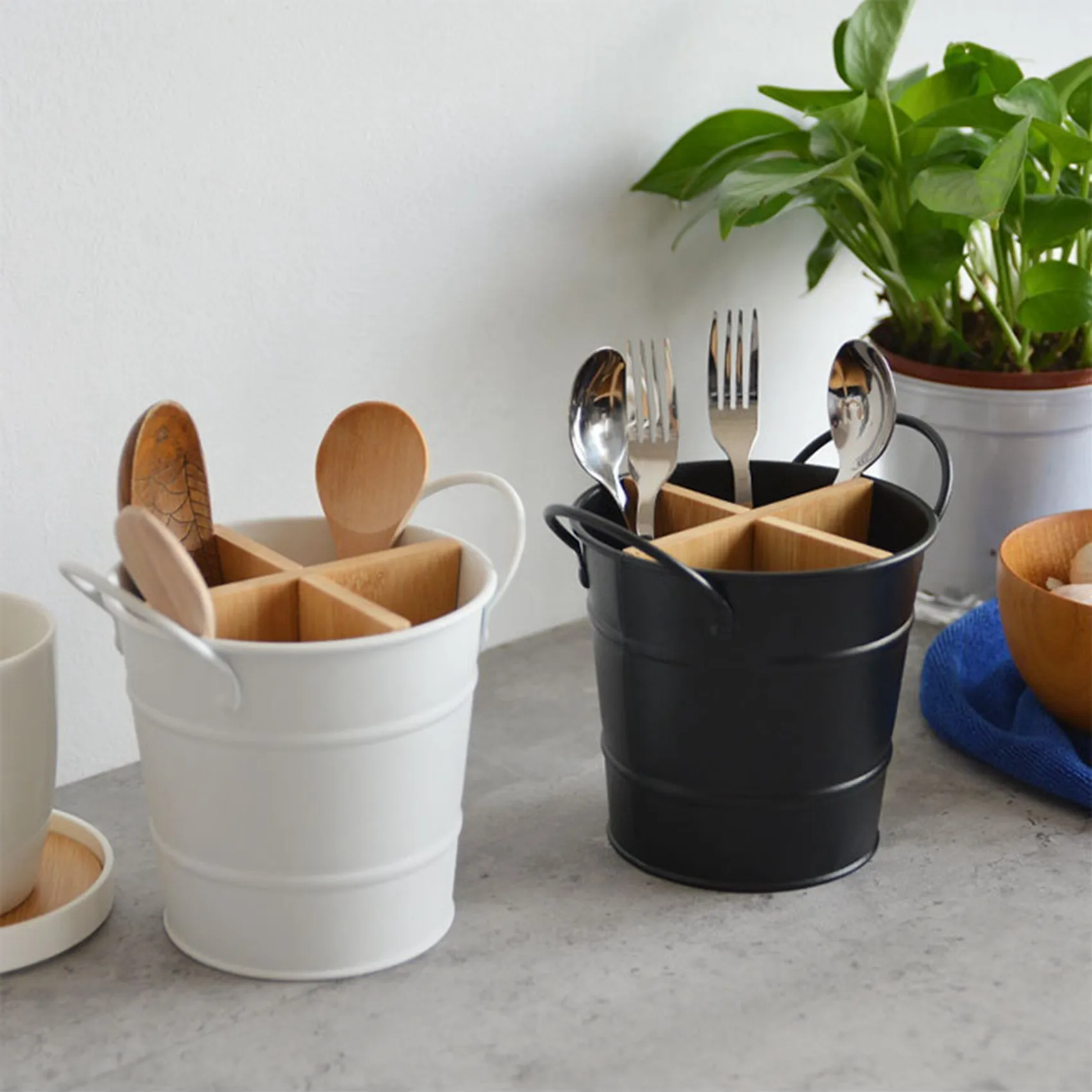Organizador de cubiertos de cocina, soporte de almacenamiento, cuchara, tenedor, palillos, utensilios de cocina, Cubo de herramientas de cocina, negro