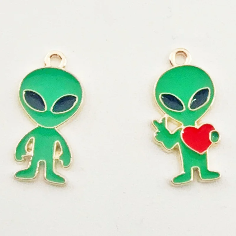 10pcs alloy oil dripping love alien pendant, DIY jewelry making earrings, keychains, accessories image 6