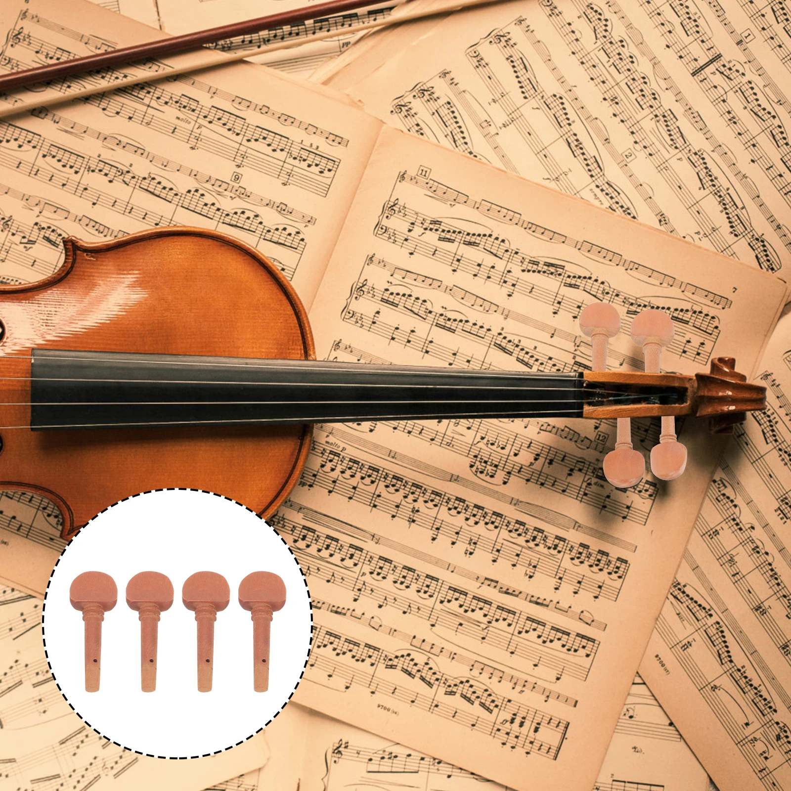 

4Pcs Wood Violin Pegs Jujube Material Fine Workmanship Anti-Slip Fit Suitable for Violin Repair and Upgrade Supplies