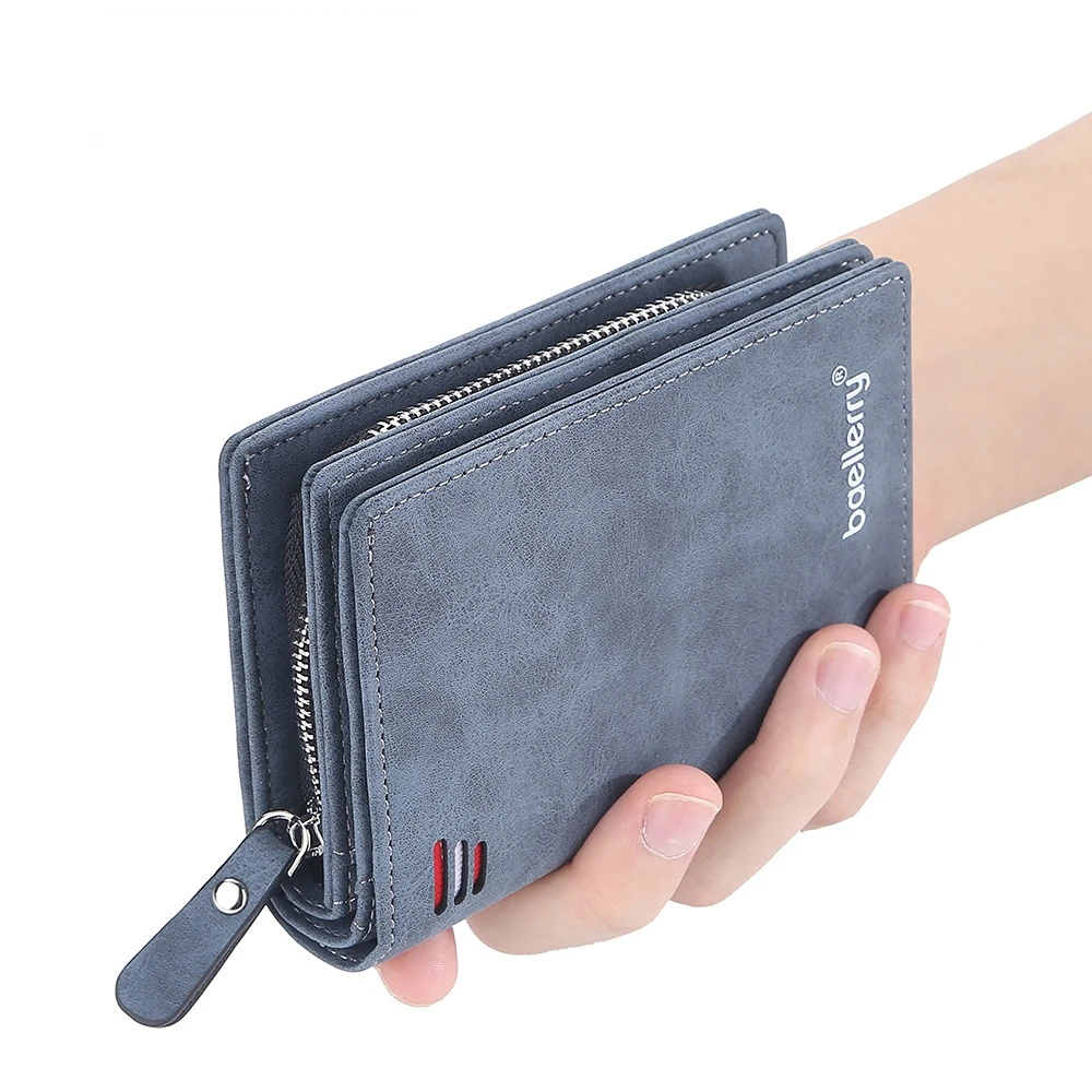 

Fashion Men Wallets Pu Leather Short Zipper Credit Card Holder Purse Wallet