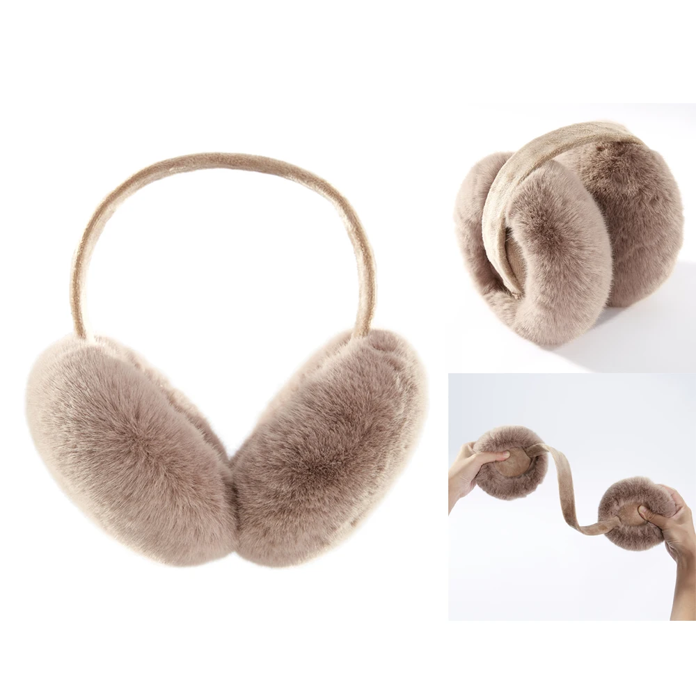 Anjj Dark Brown Earmuffs 2024 Hot Sale High-End Soft Plush Imitation Rabbit Fur Ear Muffs Fashion Easy to Match Accessories