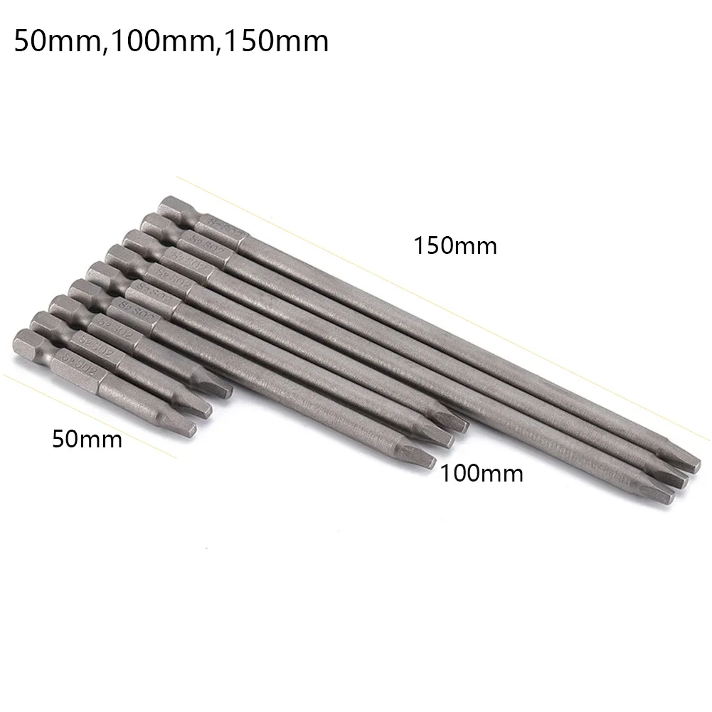 9pcs Square Screwdriver Bit Set Magnetic Tips SQ2 Drive Bits 50mm 100mm 150mm For Power Drill And Hand Tool Projects