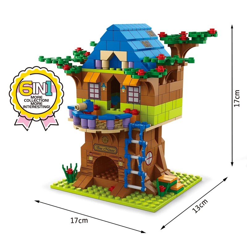 Juego de bloques de construcción de casa del árbol para niños, Kit de bricolaje, Casa del Bosque de la amistad, juguetes de ladrillos, regalo de Navidad y halloween, 6 en 1