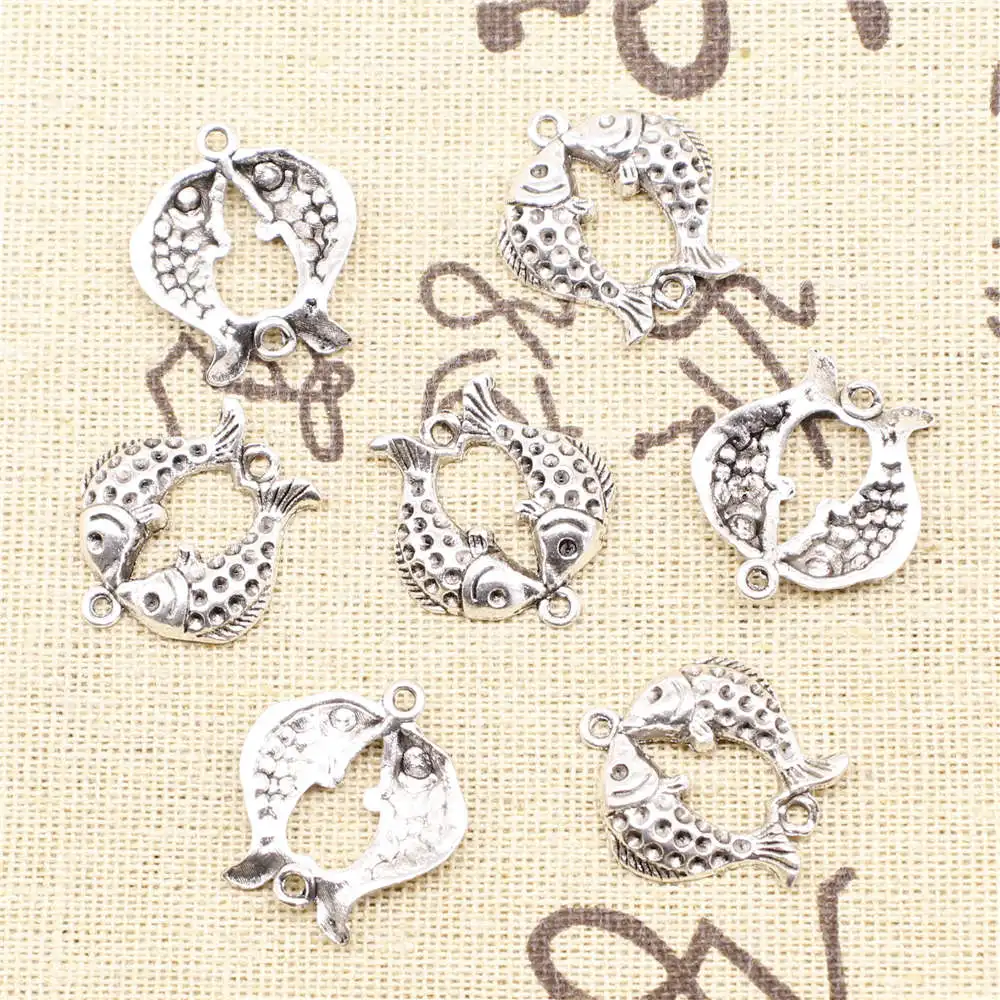 Jewelri Handmade Kids Charms Fish Antique Silver Color Pendant For Necklace 20x23mm 10pcs