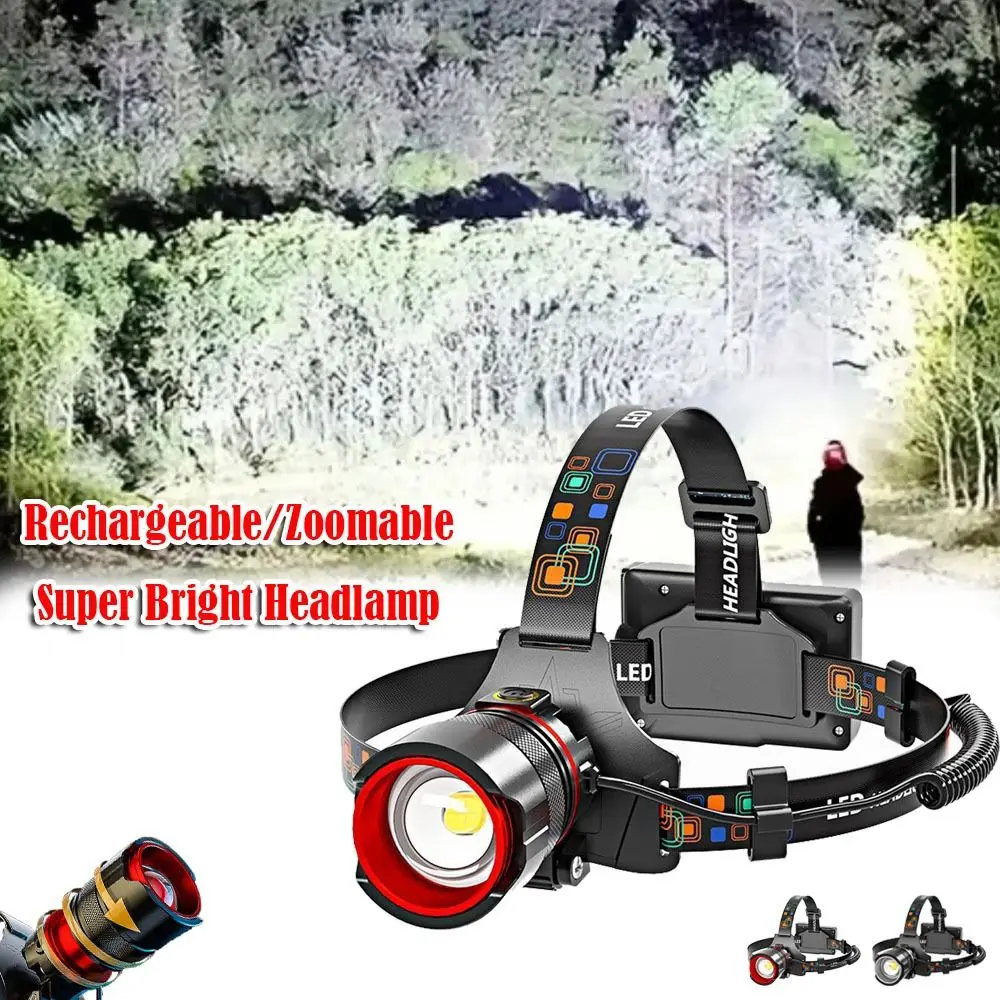 

Rechargeable Headlamp Zoomable High Power Front Head Lamp Super Bright Forehead Light