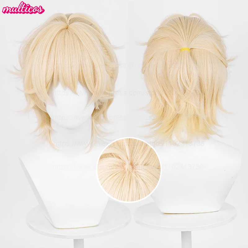 عالية الجودة لوكا شعر مستعار تأثيري قصيرة شقراء لوكا شعر مستعار مقاومة للحرارة الاصطناعية الشعر أنيمي لعبة حفلة لعب الأدوار الباروكات + غطاء شعر مستعار