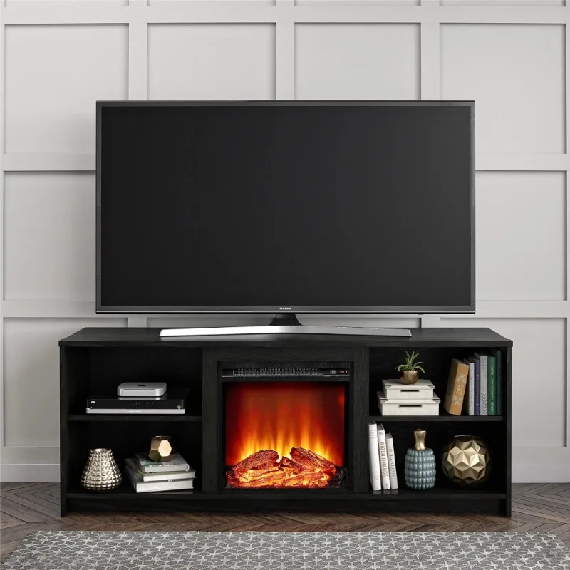 Lareira TV Stand para TVs, Black Oak, até 65"