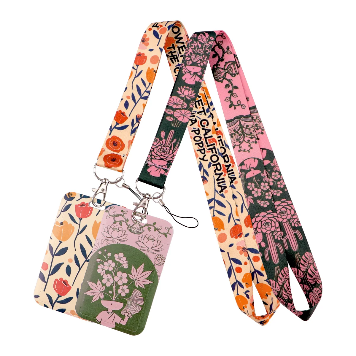 Retro-Blumen Schlüsselband Halsband Schlüsselanhänger Pflanzen-ID-Kartenhalter Ausweishalter Handy-Umhängeband Schlüsselring Zubehör Geschenke