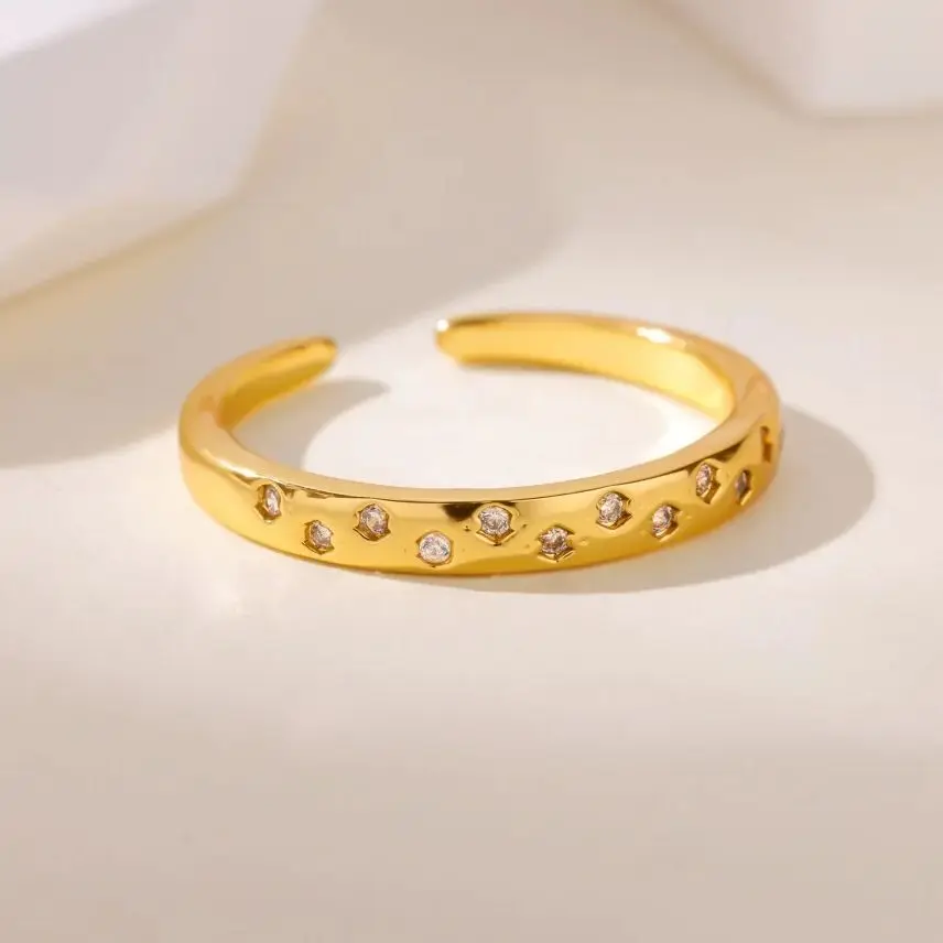 لذيذ الزركون نجوم والقمر خواتم للنساء الفولاذ المقاوم للصدأ الذهب اللون هندسية نجوم خاتم مجوهرات الزفاف الجمالية