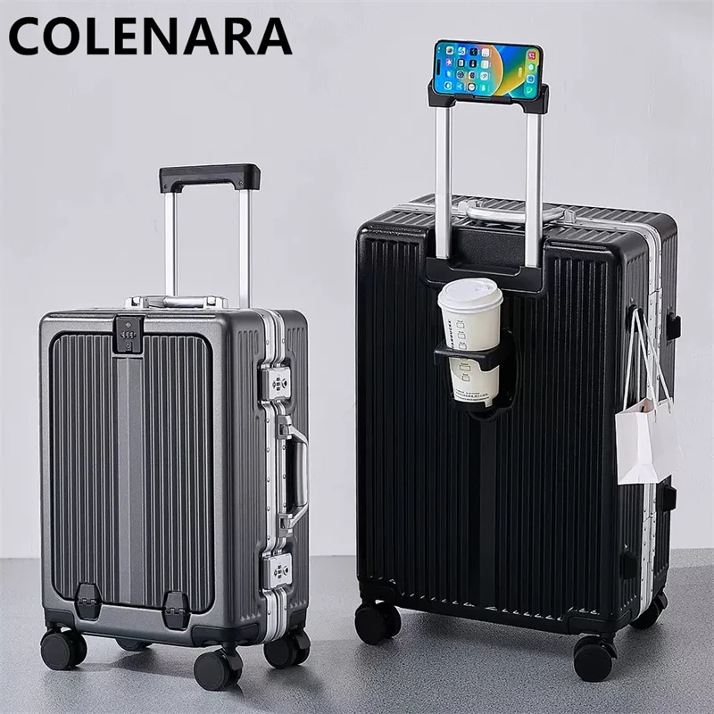 

COLENARA 20"24 Inch PC Multifunctional Luggage USB Charging Suitcase Front Opening Boarding Box Aluminum Frame Trolley Case