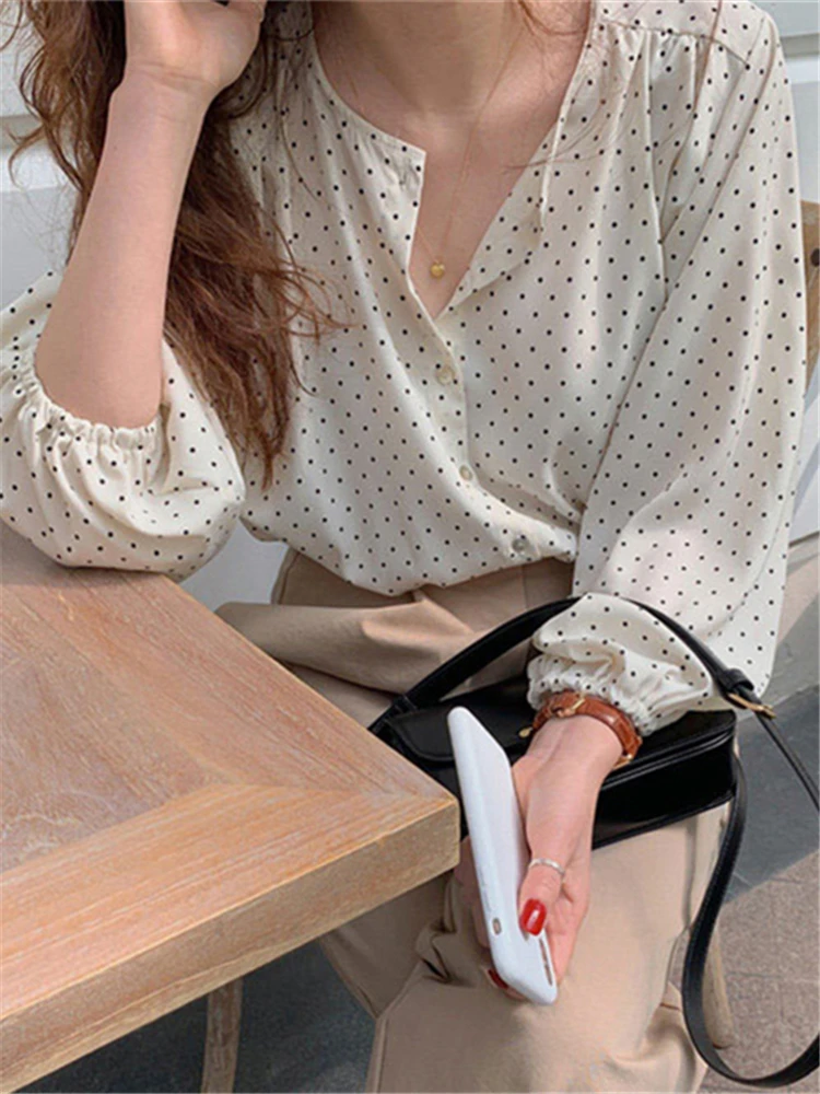 BL3061 New 2023 Fashionable Elegant Office Lady Buttons Oversize Dot Korean Style Wild Spring Summer Women\'s Blouses Shirts Tops