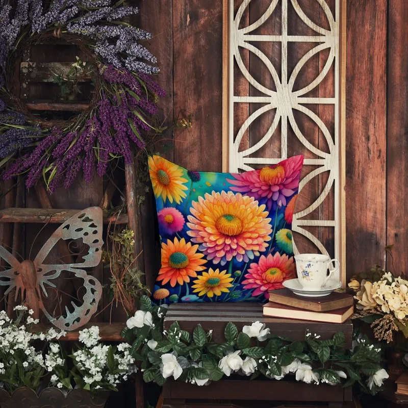 

Colorful Chrysanthemums Decorative Pillow Machine Washable Indoor Outdoor Sofa Bed Patio Cushion
