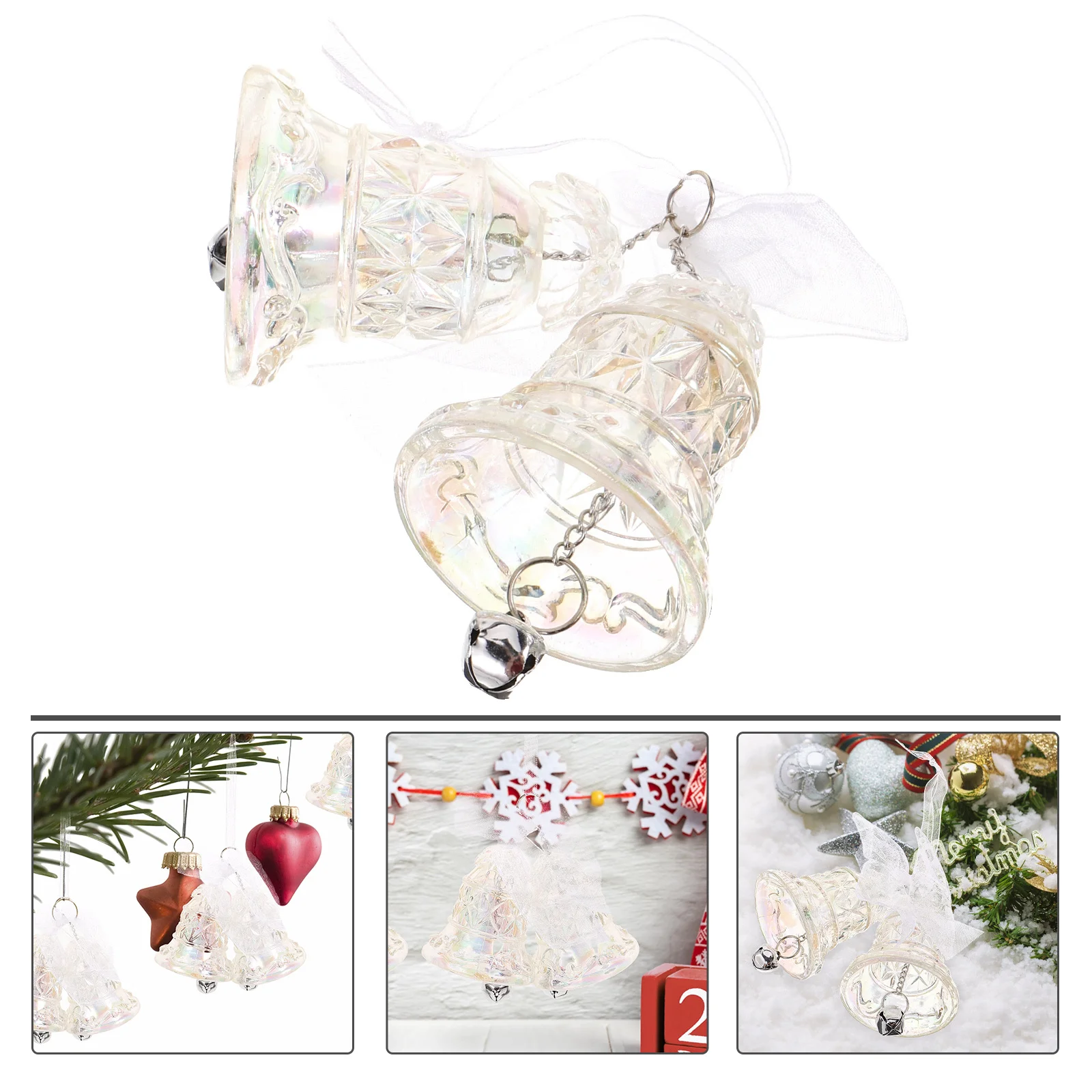 

Acrylic Bell Christmas Tree Hanging Ornament Clear Xmas Decoration Craft Party Decor Ribbon Home Holiday Gift