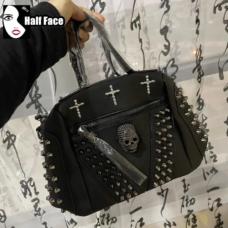 Y2K Girls Harajuku Womens Gothic Punk One Shoulder Design Lolita   Leather Skull Japanese Sweet Cool Uniform Crossbody Bags Tote