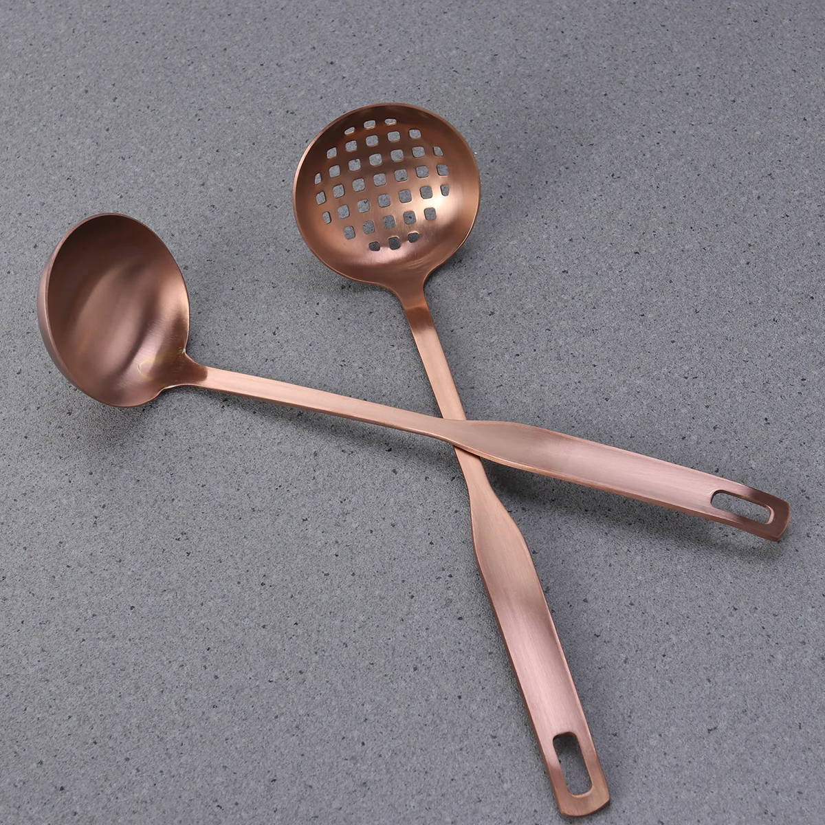 

2 шт., набор кухонных принадлежностей из нержавеющей стали, розовое золото, кухонные инструменты, термостойкий дуршлаг, ложка, кухонная посуда