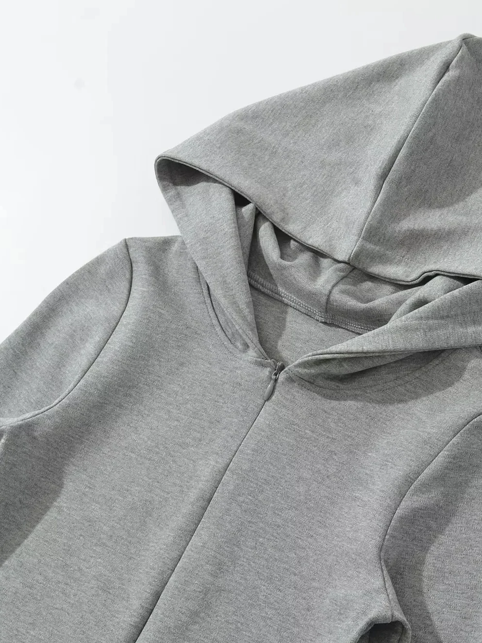 Sexy American Hot Girl Zipper invisível com capuz terno de uma peça feminino cor pura longa Sve camiseta cintura alta mistura de algodão Fa...