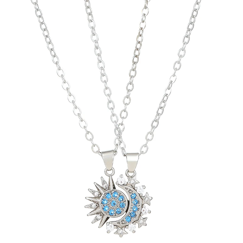 2-teiliges Set Magnetische Sonne-Mond-Anhänger Halsketten für Frauen und Männer Metall Zirkon Strass Sonne-Mond Paar-Halsketten Set Schmuck Geschenke – Detail 14