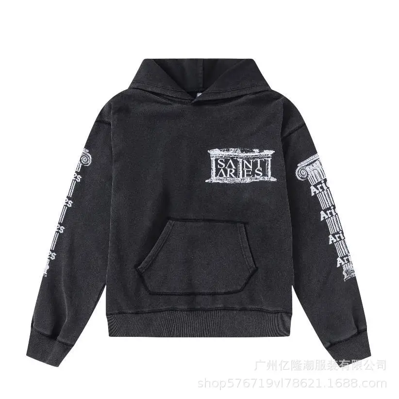 Washed Loose Men's And Women's Saint Michael American Retro Portrait Hoodie Sweatshirt Casual Comfortable Streetwear #3