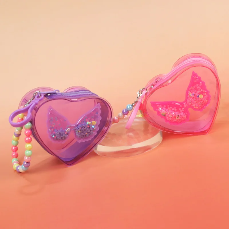 Beaded Lanyard Coin Purse Clear Jelly Pvc Purse Butterfly Coin Purse Heart-Shaped Small Item Storage Bag For Daily Styling Daily