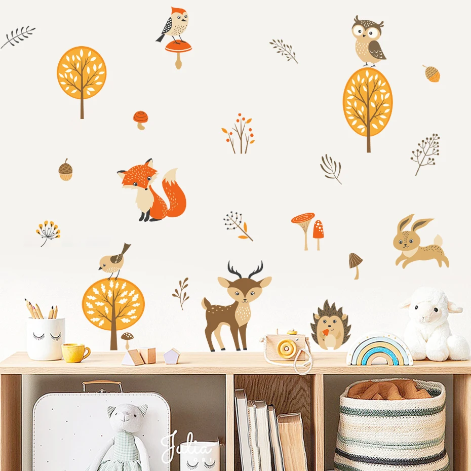 

Boho Cartoon Rabbit Fox Animal Forest Nursery Self-adhesive Wall Stickers for Kids Room Baby Girls Boys Room Home Decor