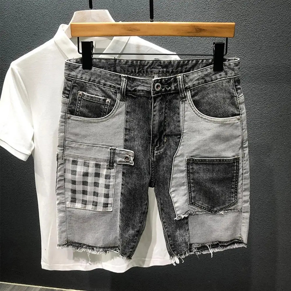 Multi-pocket Men Shorts Summer Men's Denim Shorts Collection Mid-rise Button Fly Multiple Pockets Baggy Ripped Jeans for Style