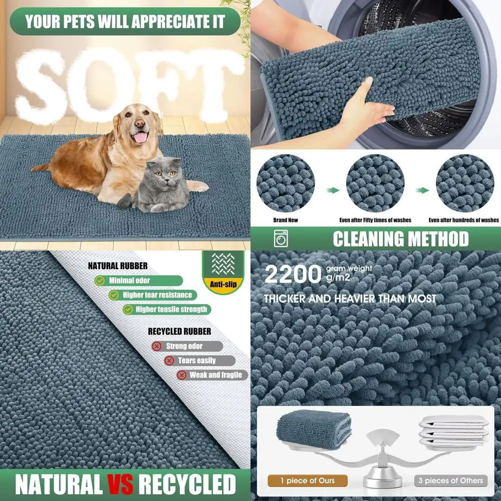 

Absorbent 60x36 Outdoor Doormat, Washable Mud-Resistant Mat for Dogs, Non-Slip Indoor Door Mat, Dusty Blue Entrance Mat