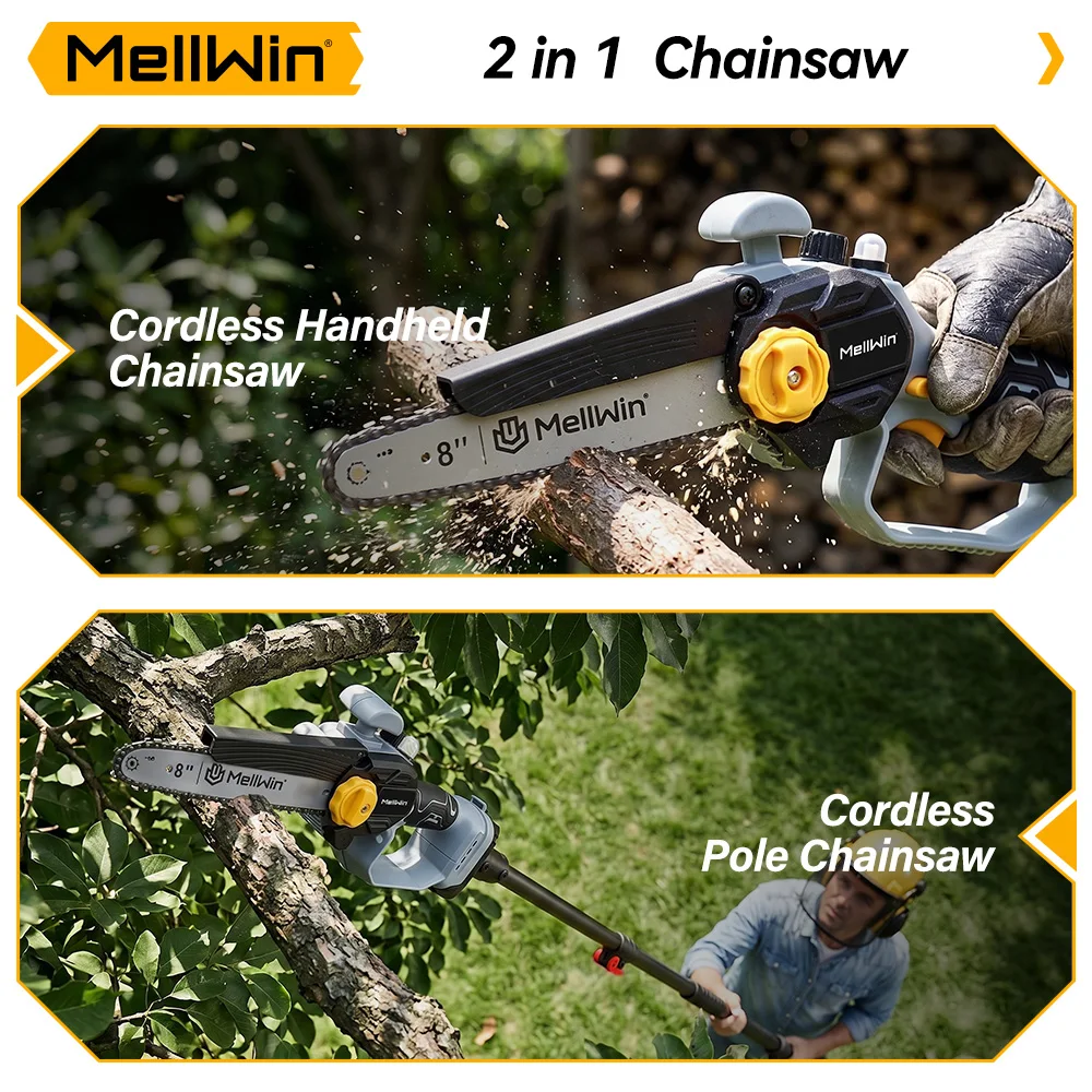 MELLWIN Electric Pole Chainsaw 8 Inch Brushless Telescoping 2 in 1 High Branch Saw Garden Pruning Tool for Makita 18V Battery Pin - Image 2